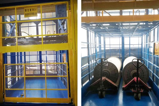 顺德前进牛仔公司定做直顶式升降平台安装完毕